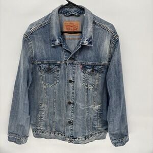 Levi's Type 3 Trucker Jacket Modern Distressed Light Wash Denim Men L‎